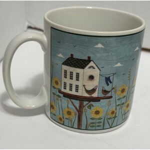 Warren Kimble Birdhouse Mug Sakura Stoneware 2000 Birds Sunflowers Farmhouse VTG